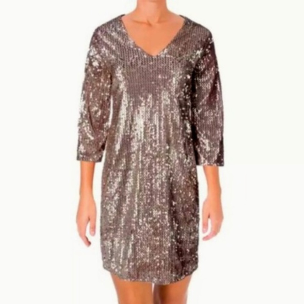 NWT Rose Gold Sequin Cocktail Shift Midi Dress 8